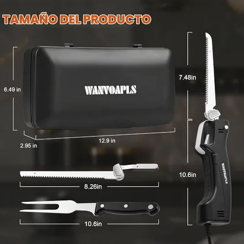 Vista 7 de Cuchillo Eléctrico - Juego de Cuchillos para Trinchar, Mango Ergonómico Negro, Cuchillos Eléctricos que Cortan 2000 Veces/Minuto con Cable