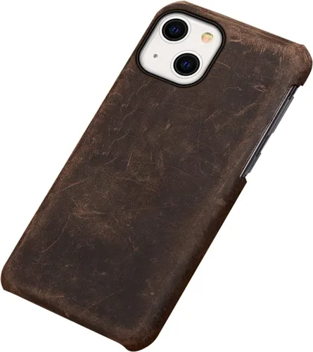 Vista 4 de Funda para iPhone 14/14 Plus/14 Pro/14 Pro Max, funda trasera delgada de cuero genuino retro, agarre cómodo, grueso, anticaídas, a prueba de golpes