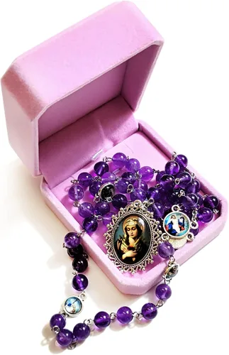 Vista 2 de Seven Sorrows Rosario Beads Chaplet Cristal Natural Rosery Cross Regalos católicos