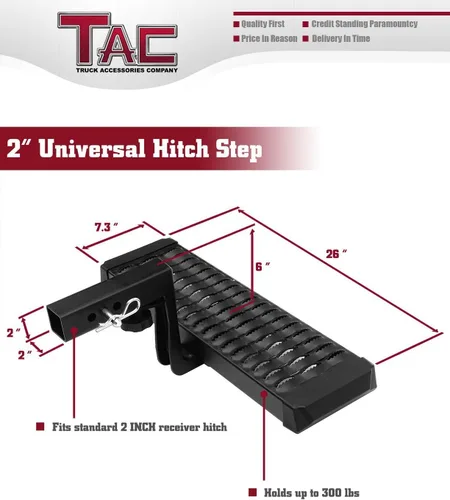 Vista 6 de TAC Escalón de Enganche Compatible con Receptor Trasero de 2 Pulgadas, 18.5 cm de Ancho con 15.2 cm de Caída, Protector de Parachoques Universal
