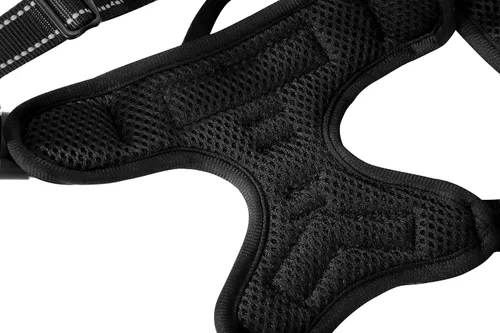 Vista 5 de Arnés negro sin tirones para perro con 2 clips para correa, chaleco acolchado suave para perros pequeños, chaleco reflectante ajustable fácil