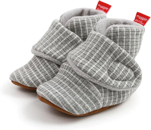 Vista 3 de COSANKIM Botines unisex para recién nacido, suela antideslizante, forro polar suave, para niños y niñas, pantuflas de invierno cálidas para cuna