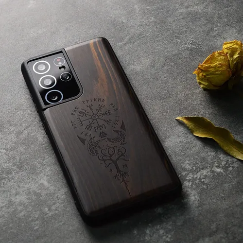 Vista 6 de Carveit Funda de madera para Galaxy S21 Ultra [madera real dura y TPU suave] Funda protectora a prueba de golpes, funda de madera única y elegante