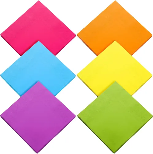 Vista 7 de Sherr 240 servilletas de almuerzo multicolor desechables arco iris, suministros para fiestas, papel neón pastel, servilletas de cóctel de 2 capas