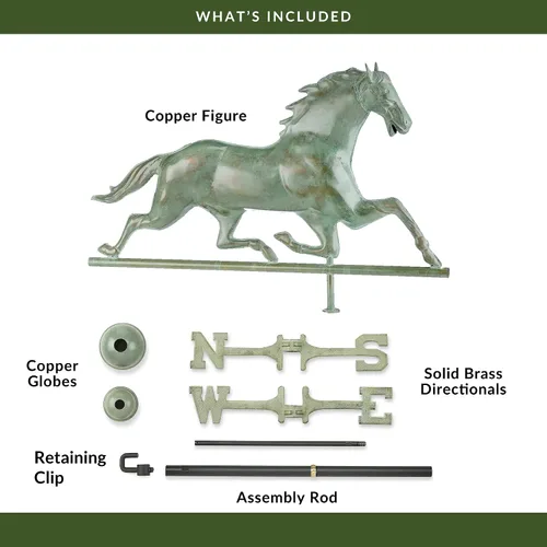 Vista 6 de Good Directions Patina Copper Horse Veleta – Decoración decorativa en la azotea para graneros, hogares, cobertizos y cúpulas – Duradero y hecho a