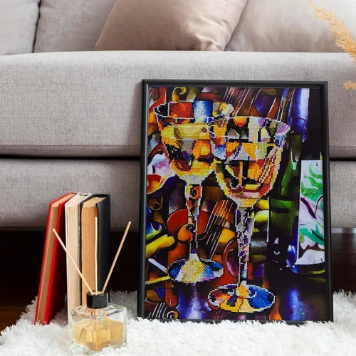 Vista 5 de DIAMOND ART BY LEISURE ARTS Kits de pintura de diamantes para adultos de 14 x 16 pulgadas, vino abstracto avanzado, taladro completo, kits de arte