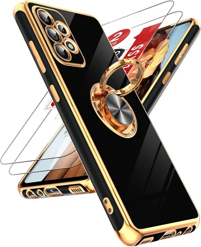 Vista 13 de LeYi Funda para teléfono Galaxy A12: con protector de pantalla de vidrio templado [paquete de 2] Soporte de anillo giratorio de 360°, soporte Rosa