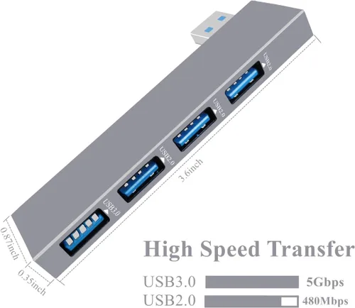 Vista 4 de Hub USB 4 en 1 divisor USB 1 expansor USB 1 * USB 3.0 y 3 * Hub USB 2.0 para computadora portátil, Windows, PC, Mac, impresora, unidad flash