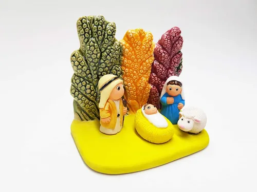 Vista 2 de Quinoa Nativity Scene - Handmade in Clay - 1 block - 3.4"X2.4"X3.4" high, Quinua, Superfood, Peru, Andes