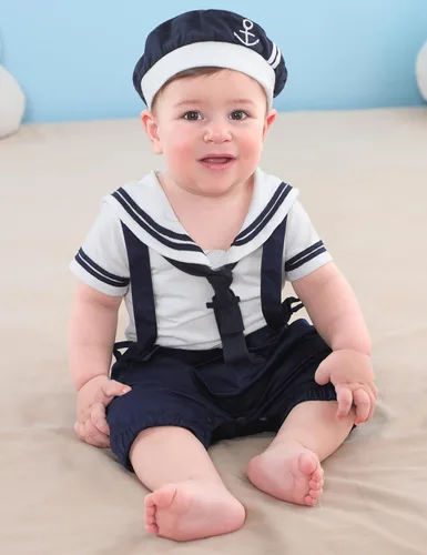Vista 2 de Baby Boys' 2pc Sailor Costume, Cotton, Infant Short Sleeve Romper, 3-24 Months