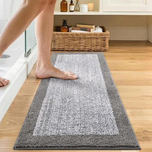 Vista 77 de Alfombras de baño de 17 x 24 pulgadas, antideslizantes, lavables, color gris, para bañera, tapete de baño para baño, tapete suave y absorbente