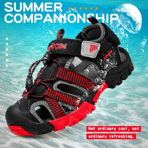 Vista 2 de Littleplum Sandalias para niños con puntera cerrada, sandalias deportivas para niños pequeños, zapatos de verano para niños grandes, caminar