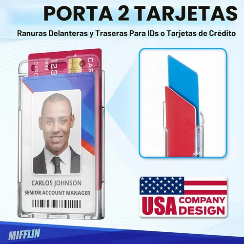 Vista 2 de USA - Soportes rígidos para tarjetas de identificación - Transparente, vertical, 3.35 x 2.1 pulgadas, paquete de 2 - Protectores de tarjetas