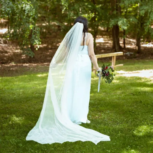 Vista 4 de Bambi Elegant Bridal Cathedral Veil with Artificial Pearl Design - White, 118.1 inches Long