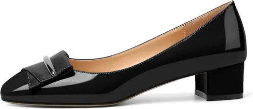 Vista 2 de Zamikoo Zapatos de tacón de bloque para mujer, punta cuadrada, tacones bajos gruesos, zapatos de vestir de tacón con lazo para oficina, boda