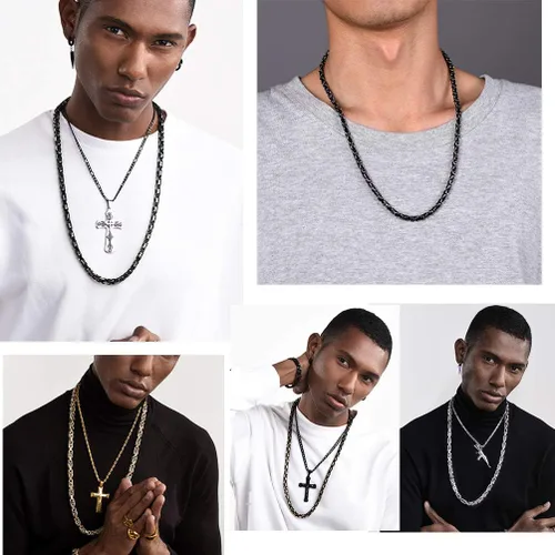 Vista 2 de PROSTEEL Collar de acero inoxidable de 0.1570.315 pulgadas para hombres, niños y mujeres, elegante y fresco, cadena bizantina, tono negro, dorado