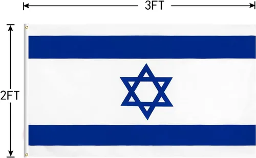 Vista 4 de Bandera de Israel de 2 x 3 pies con estampado de bandera israelí con colores vivos y ojales de latón para exhibición en todo tipo de clima, exterior