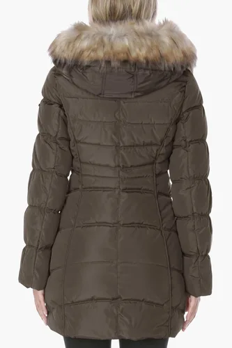 Vista 7 de LAUNDRY BY SHELLI SEGAL Chaqueta acolchada con capucha 34 para mujer con ribete de piel sintética