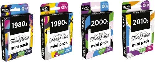 Vista 3 de Hasbro Games Trivial Pursuit Mini Packs Multipack, divertidas preguntas de trivia para adultos y adolescentes a partir de 16 años, incluye 4