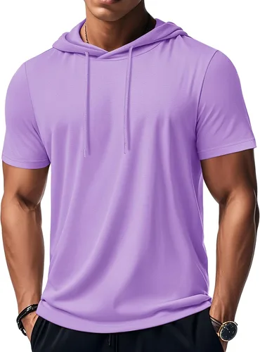 Vista 79 de MAGCOMSEN Sudadera con capucha de algodón de manga corta para hombre, sudadera ligera con capucha