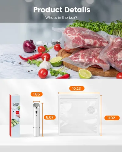 Vista 8 de Sellador al vacío portátil para alimentos, 10 bolsas selladoras reutilizables con una potente máquina selladora al vacío de mano de 60 kPa, sellador