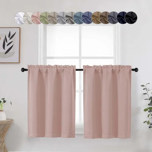Vista 14 de Aqua Cafe - Juego de 2 paneles de cortinas opacas de 24 pulgadas de largo, con aislamiento térmico suave y sólido, para ventanas de baño, sótano