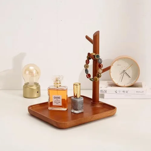 Vista 6 de Cuenco de madera personalizado para llaves para mesa de entrada, organizador de bandeja de valet de madera grabada personalizada con 3 estantes