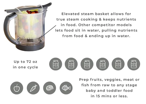 Vista 7 de BEABA Babycook Duo - Máquina de alimentos para bebés 4 en 1, procesador de alimentos para bebés, licuadora de alimentos para bebés, vaporizador