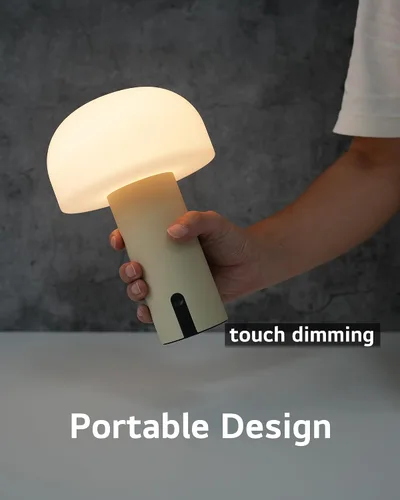 Vista 3 de WEILAILUX Lámpara de mesa inalámbrica de hongos, lámpara de ducha impermeable, lámpara de mesa recargable con pilas, luz nocturna regulable al tacto