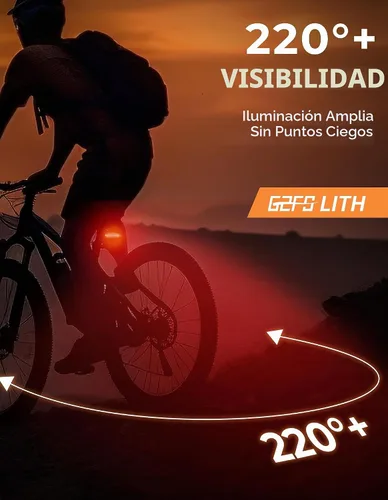 Vista 3 de Luz trasera de bicicleta recargable, IPX6 impermeable 220 amplia visibleSafety modo linterna carretera montaña paseo nocturno