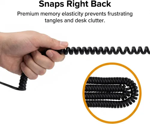 Vista 5 de iSoHo Phones: Cable de teléfono para teléfono fijo – sin problemas, cable de línea terrestre rizado para teléfono – fácil de usar + excelente Negro