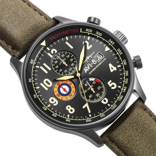 Vista 2 de Reloj analógicoAV-4011Hawker Hurricane, con mecanismo de cuarzo japonés, con correa de piel, de AVI-8