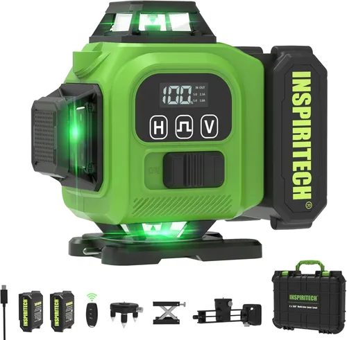 Vista 11 de Nivel Láser de Piso Autonivelante, Láser de Línea Cruzada Horizontal Vertical 3x360, Alineación de Haz Verde 3D para Piso de Baldosas, Pared y Techo