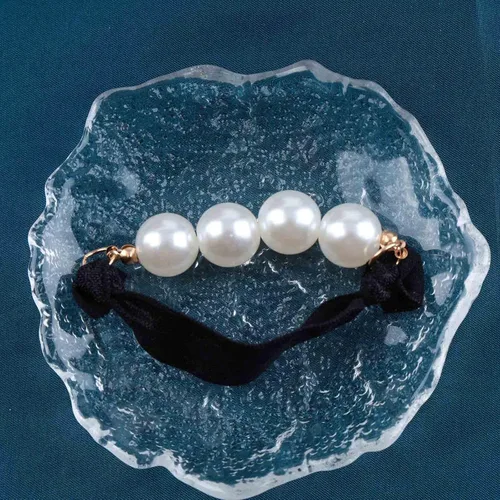 Vista 4 de Lazo para el cabello vintage con perlas, negro C, banda de cuerda para el cabello, nailon, 1 unidad, accesorios para el cabello para mujeres y niñas