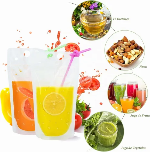 Vista 2 de Ozera 100 bolsas de bebidas, bolsas de jugo de 16 onzas con 100 pajitas