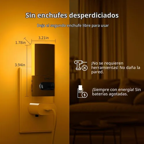 Vista 7 de Lyridz Luz nocturna LED ámbar enchufable con sensor de movimiento, giratoria, luz nocturna retroiluminada regulable, brillo ajustable de 1-150 lm