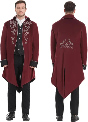 Vista 3 de SUMLETON Abrigo vintage medieval steampunk para Halloween, disfraces de vampiro, gótico, solapa, bordado, Frock Coat