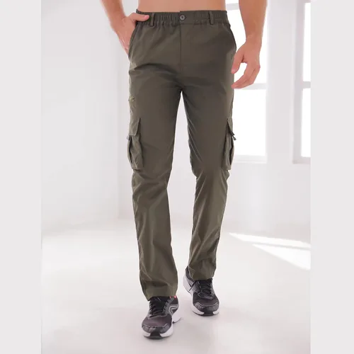 Vista 4 de Pantalones de carga para hombre, ligeros, tácticos, para senderismo, ajuste clásico, múltiples bolsillos