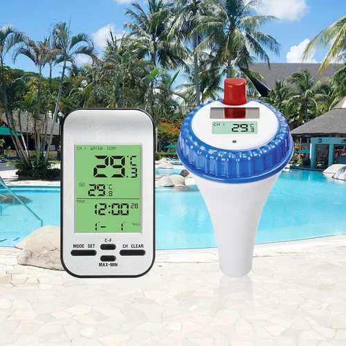 Vista 6 de Termómetro inalámbrico de 300 pies de largo, medidor de temperatura solar, sensor de temperatura de piscina, flotante, fácil de leer, impermeable