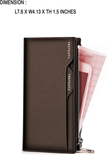 Vista 2 de VANNANBA Cartera larga para hombre, de cuero negro, con cremallera, billetera plegable con bloqueo RFID, cartera para pasaporte con tarjetero
