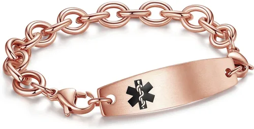 Vista 43 de LinnaLove Pulseras de identificación médica intercambiables Cadena de cable de acero inoxidable pulseras de alerta médica personalizables