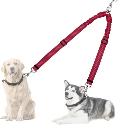 Vista 14 de Correa doble para perros, sin enredos, rotación giratoria de 360°, reflectante, con extensión de bungee, divisor para dos perros, cómoda