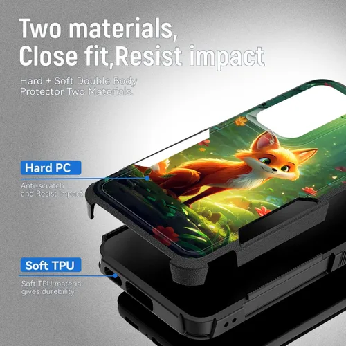 Vista 115 de Funda para Galaxy A14 5G, resistente de doble capa híbrida de policarbonato duro, goma suave, a prueba de golpes, funda protectora resistente