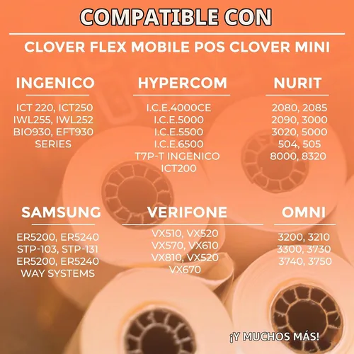 Vista 7 de Papel para tarjetas de crédito térmicas de 2 1/4 "X 85" para usar con algunos modelos Verifone, Omni, Hypercom y First Data, sin BPA Paquete de 50