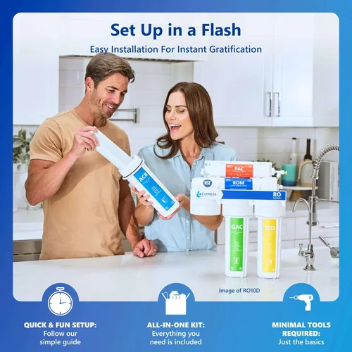 Vista 5 de Express Water ROD 10D Sistema de filtrado de agua potable por ósmosis inversa y deionización de 6 etapas - Membrana 100 GPD RO - Filtro de uso