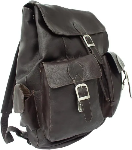 Vista 4 de Piel Leather Mochila grande con solapa de hebilla, Chocolate, talla única , Mochila grande con solapa y hebilla.