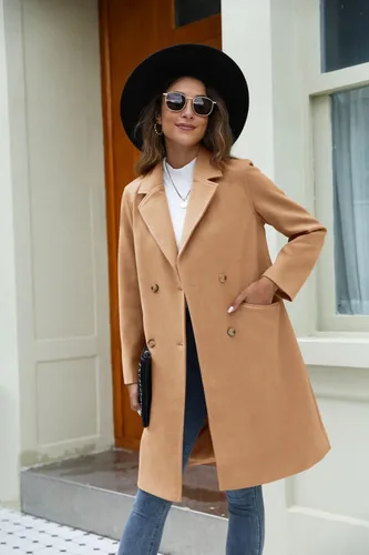 Vista 5 de Yousify Womens Notched Lapel Collar Double Breasted Pea Coat Winter Wool Blend Over Coats Long Jackets