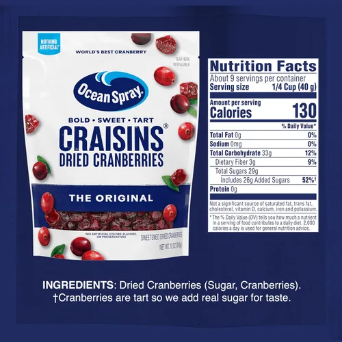Vista 2 de Ocean Spray, Craisins - Arándanos secos, original, bolsa resellable de 12 onzas