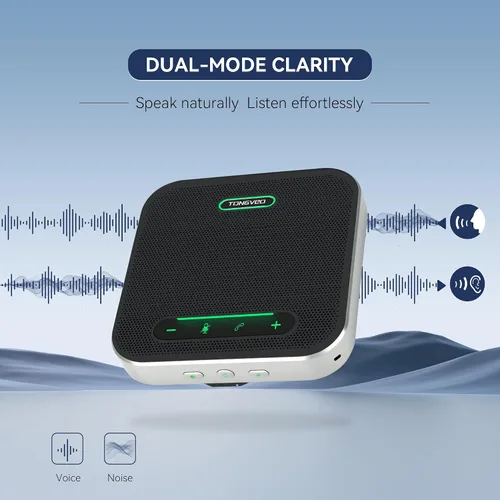 Vista 2 de TONGVEO Altavoz de conferencia Bluetooth con micrófono, AI Cancelación de ruido USB/Altavoz inalámbrico para PC, 4 micrófonos 360 ° de captación