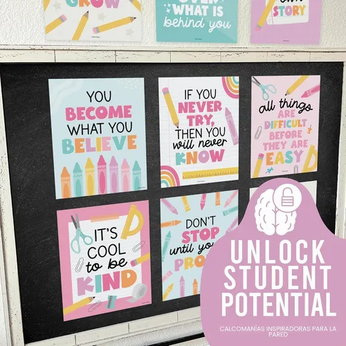 Vista 5 de Hadley Designs Póster motivacional para decoración de aula, 9 pósteres de aula de mentalidad de crecimiento, decoración de pared inspiradora